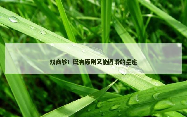 双商够！既有原则又能圆滑的星座