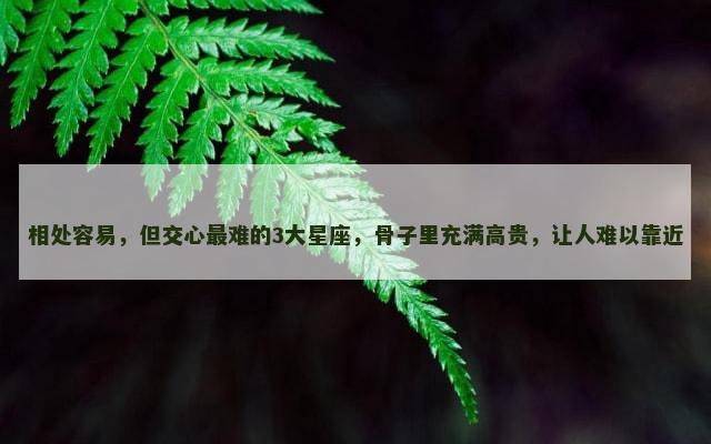 相处容易，但交心最难的3大星座，骨子里充满高贵，让人难以靠近