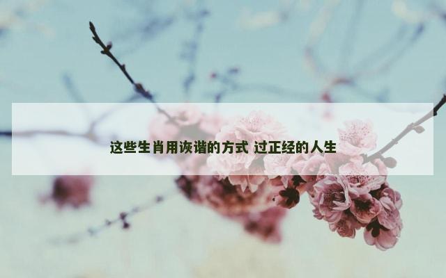 这些生肖用诙谐的方式 过正经的人生