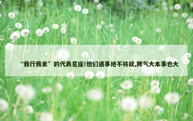 “我行我素”的代表星座!他们遇事绝不将就,脾气大本事也大