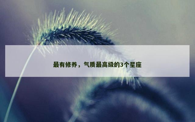 最有修养，气质最高级的3个星座