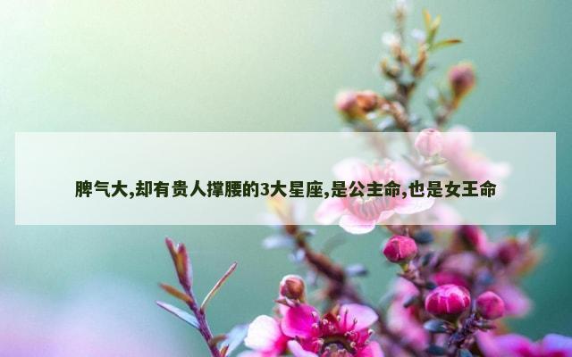 脾气大,却有贵人撑腰的3大星座,是公主命,也是女王命