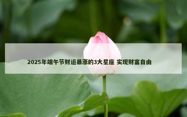 2025年端午节财运暴涨的3大星座 实现财富自由 　　