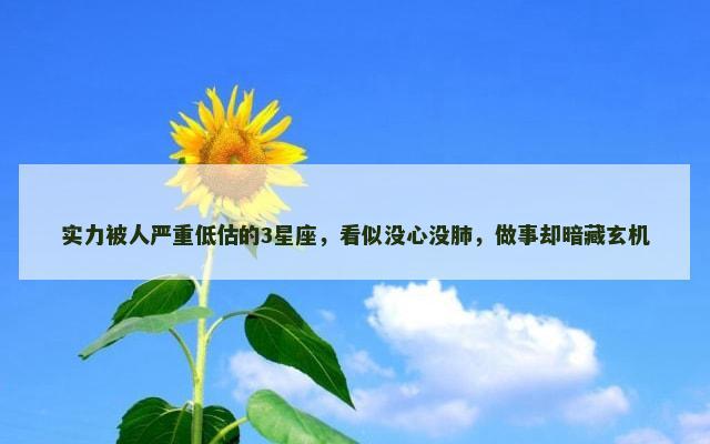 实力被人严重低估的3星座，看似没心没肺，做事却暗藏玄机