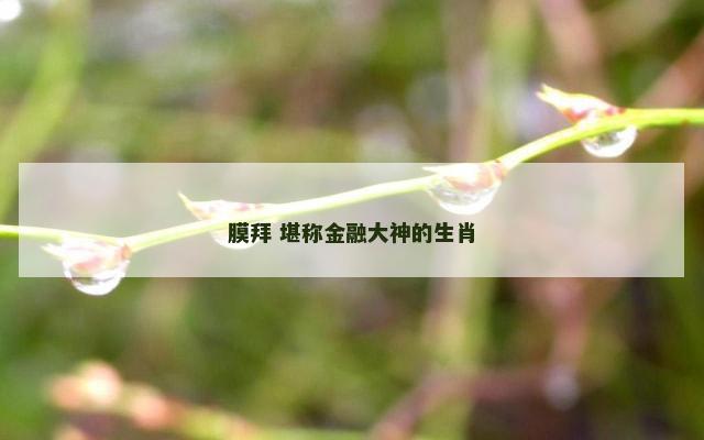 膜拜 堪称金融大神的生肖