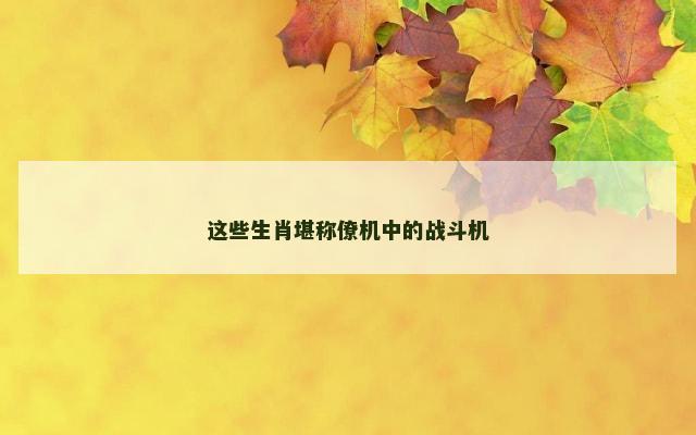 这些生肖堪称僚机中的战斗机