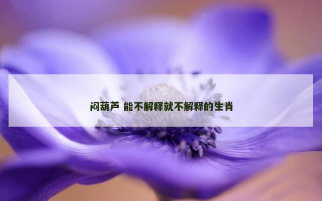 闷葫芦 能不解释就不解释的生肖