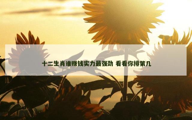 十二生肖谁赚钱实力最强劲 看看你排第几