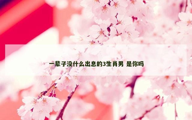 一辈子没什么出息的3生肖男 是你吗